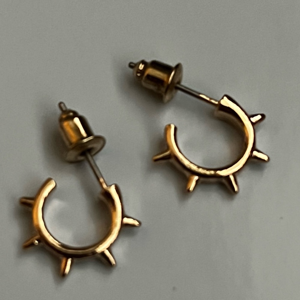 Gold Tone Mini Hoop Spike  Pierced Earrings Punk Rock